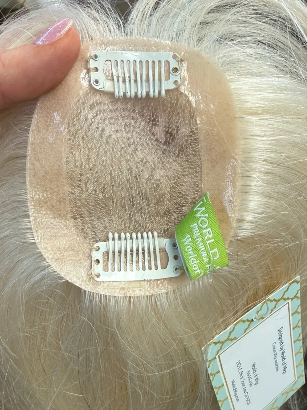 Platinum blonde human hair topper 3 x 3.5 inch base